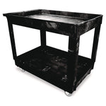 Heavy-Duty Flat-Handle Maintenance/Utility Cart, Plastic, 2 Shelves, 500 lb Capacity, 24" x 40" x 31.25", Black