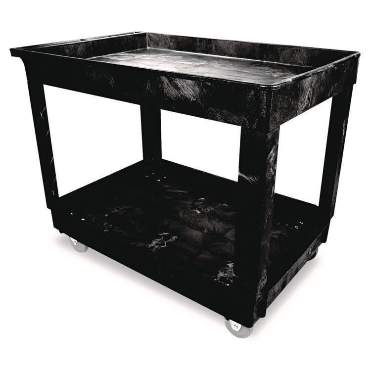 Heavy-Duty Flat-Handle Maintenance/Utility Cart, Plastic, 2 Shelves, 500 lb Capacity, 24" x 40" x 31.25", Black