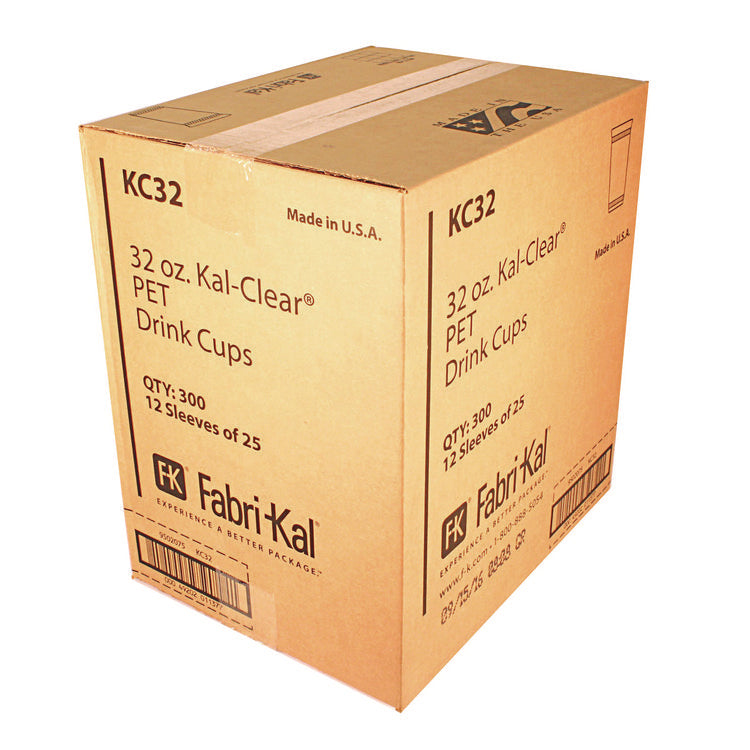 Kal-Clear PET Cold Drink Cups, 32 oz, Plastic, Clear, 25/Sleeve, 12 Sleeves/Carton