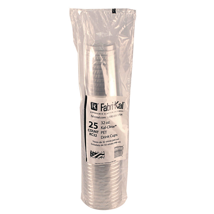 Kal-Clear PET Cold Drink Cups, 32 oz, Plastic, Clear, 25/Sleeve, 12 Sleeves/Carton