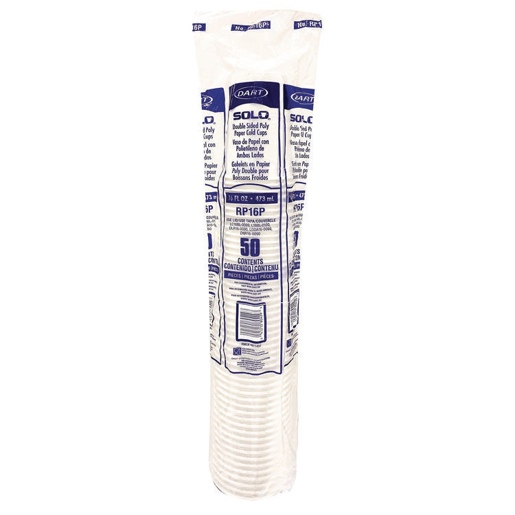 Double Sided Poly (DSP) Paper Cold Cups, 16 oz, White, 50 Cups/Sleeve, 20 Sleeves/Carton
