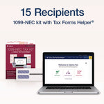 4-Part 1099-NEC Tax Form Kit with Security Envelopes and Tax Forms Helper, 2024, 8.5 x 3.66, 3 Forms/Sheet, 15 Forms Total