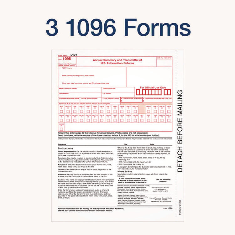 4-Part 1099-NEC Tax Form Kit with Security Envelopes and Tax Forms Helper, 2024, 8.5 x 3.66, 3 Forms/Sheet, 15 Forms Total