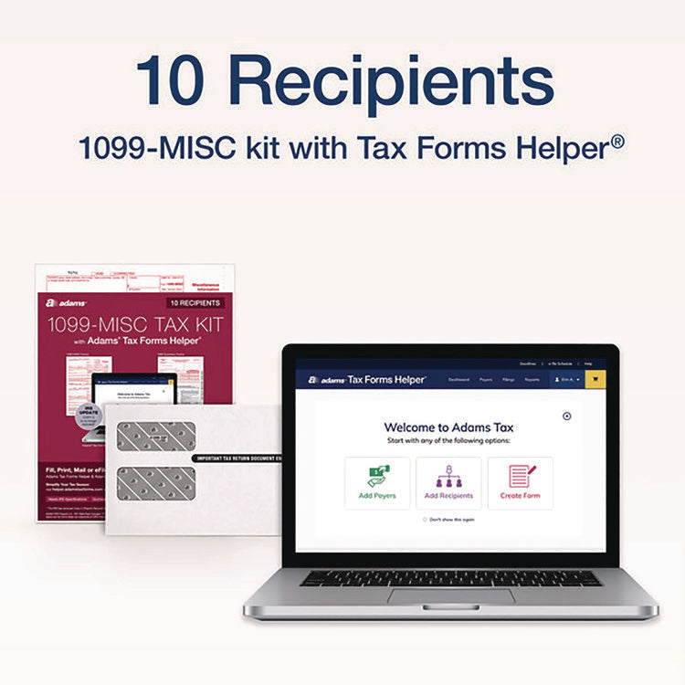 4-Part 1099-MISC Tax Form Kit with Security Envelopes and Tax Forms Helper, 2024, 8 x 5, 2 Forms/Sheet, 10 Forms Total
