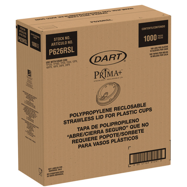 Prima Strawless Plastic Lids, Fits 12 oz to 26 oz Cold Cups, Clear, 100/Sleeve, 10 Sleeves/Carton
