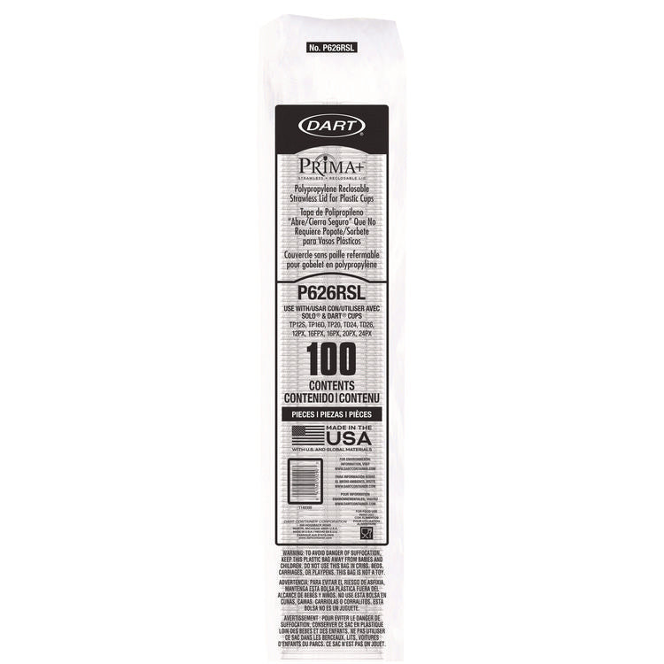 Prima Strawless Plastic Lids, Fits 12 oz to 26 oz Cold Cups, Clear, 100/Sleeve, 10 Sleeves/Carton