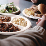 Compostable Molded Fiber Dinnerware, ProPlanet Seal, 3-Compartment Plate, 10.2" dia, Natural, 500/Carton