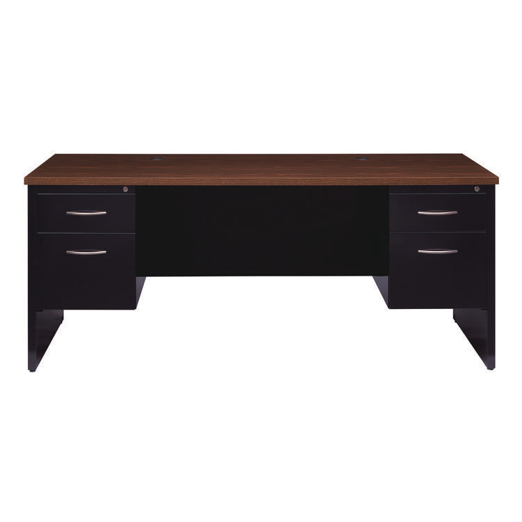 Executive Double Pedestal Steel Desks., 60" x 30" x 29.5", Walnut/Black