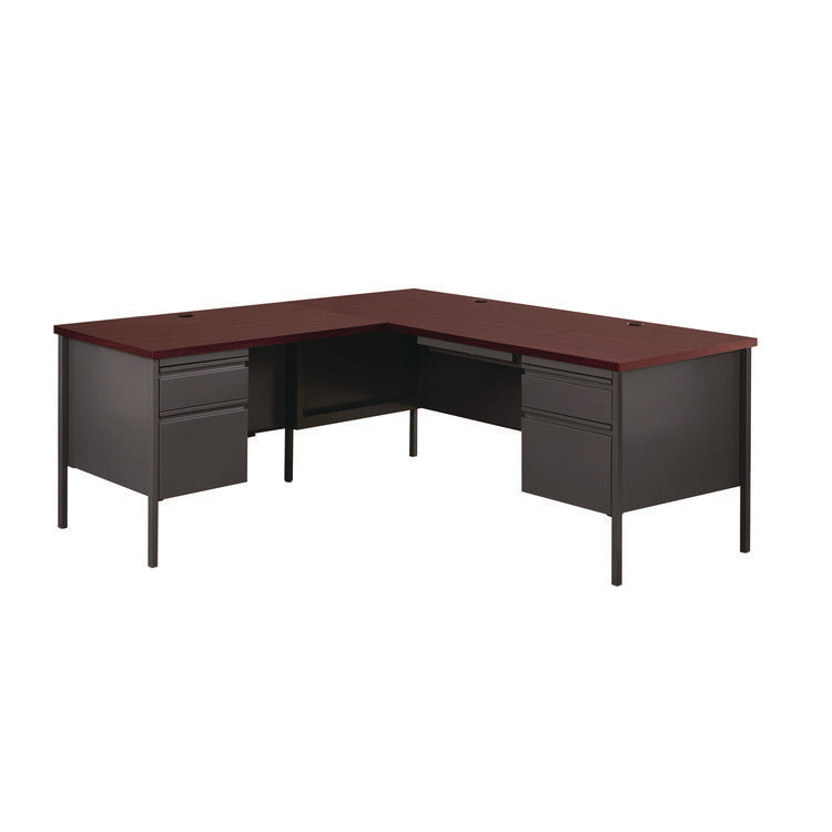 L-Shaped Corner Desk, Left-Hand Return, 72" x 72" x 29.5", Mahogany/Charcoal