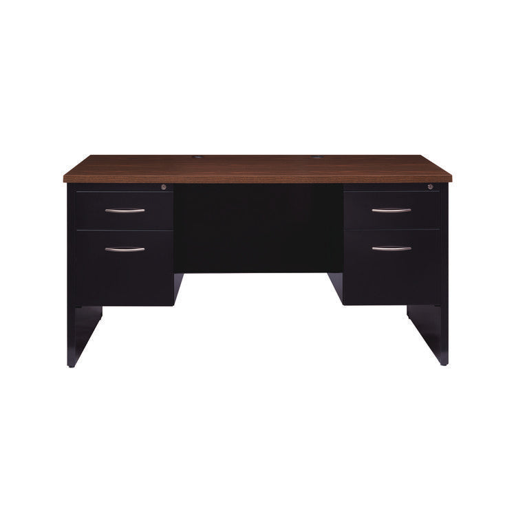 Executive Double Pedestal Steel Desks., 60" x 30" x 29.5", Charcoal/Mahogany