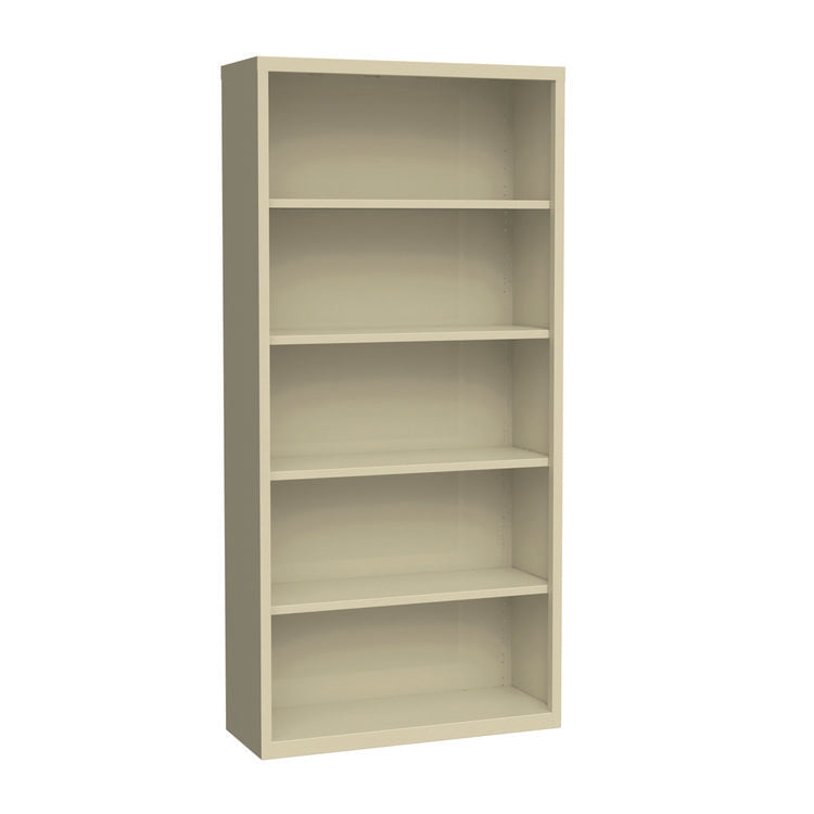 Five-Shelf Metal Bookcase, 34.5" x 13" x 72", Putty