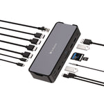 USB-C Pro Docking Station 15-in-1, Audio/DisplayPort/HDMI/Micro SD/RJ45/SD/USB-A/USB-C, Gray