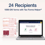 4-Part 1099-DIV Tax Forms with Tax Forms Helper, Fiscal Year: 2024, 4-Part Carbonless, 8 x 5.5, 2 Forms/Sheet, 24 Forms Total