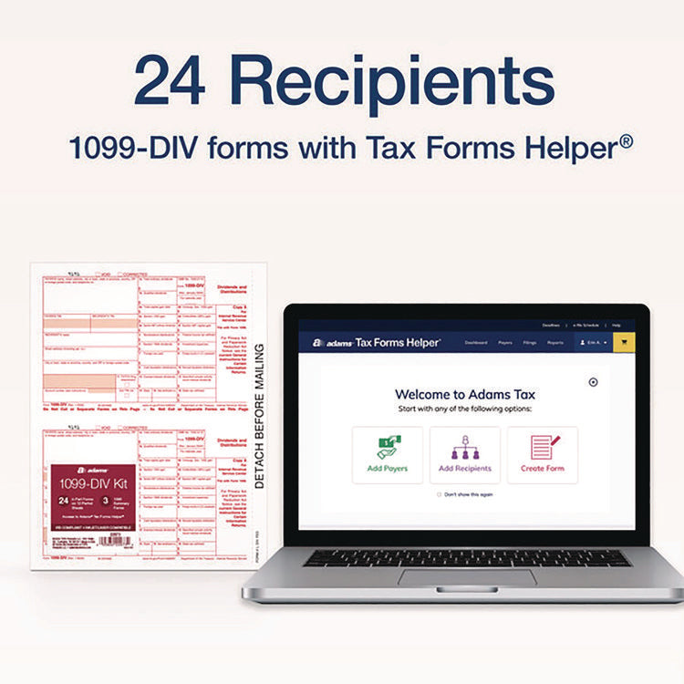 4-Part 1099-DIV Tax Forms with Tax Forms Helper, Fiscal Year: 2024, 4-Part Carbonless, 8 x 5.5, 2 Forms/Sheet, 24 Forms Total