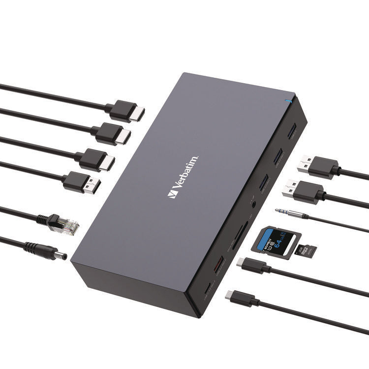 USB-C Pro Docking Station 17-in-1, Audio/DisplayPort/HDMI/Micro SD/RJ45/SD/USB-A/USB-C, Gray