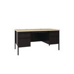Double Pedestal Steel Desk, 60" x 30" x 29.5", Maple/Black, Black Legs