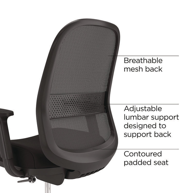 Alera Kempton Fabric Mesh Task Stool, Supports Up to 275 lb, 26.57 to 33.62 Seat Height, Black Seat, Black Back, Black Base