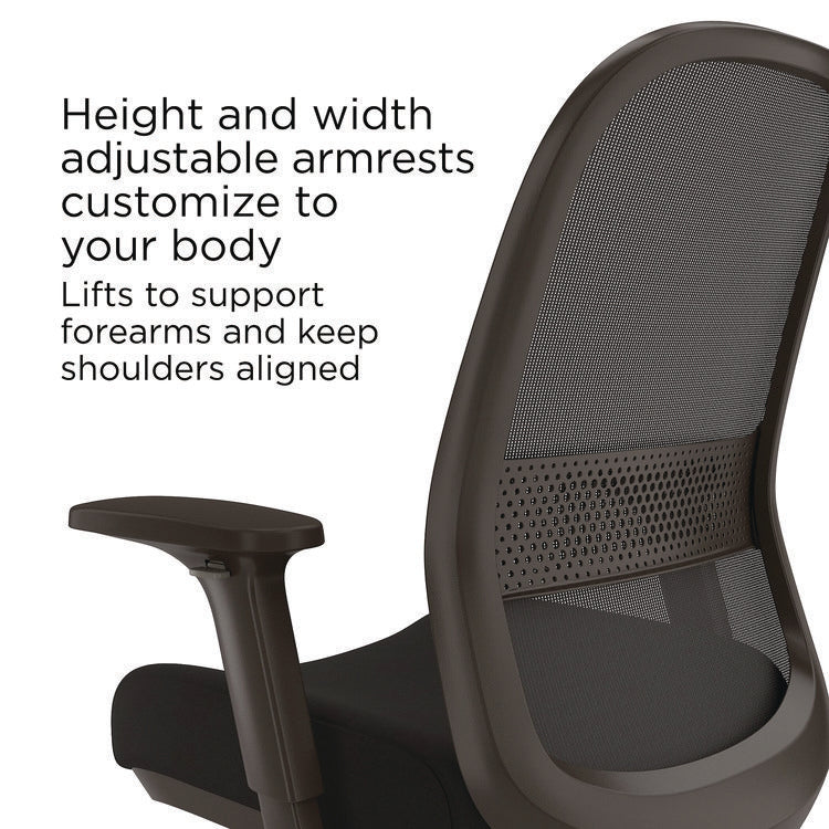 Alera Kempton Fabric Mesh Task Stool, Supports Up to 275 lb, 26.57 to 33.62 Seat Height, Black Seat, Black Back, Black Base