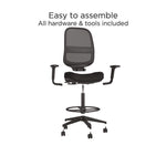 Alera Kempton Fabric Mesh Task Stool, Supports Up to 275 lb, 26.57 to 33.62 Seat Height, Black Seat, Black Back, Black Base