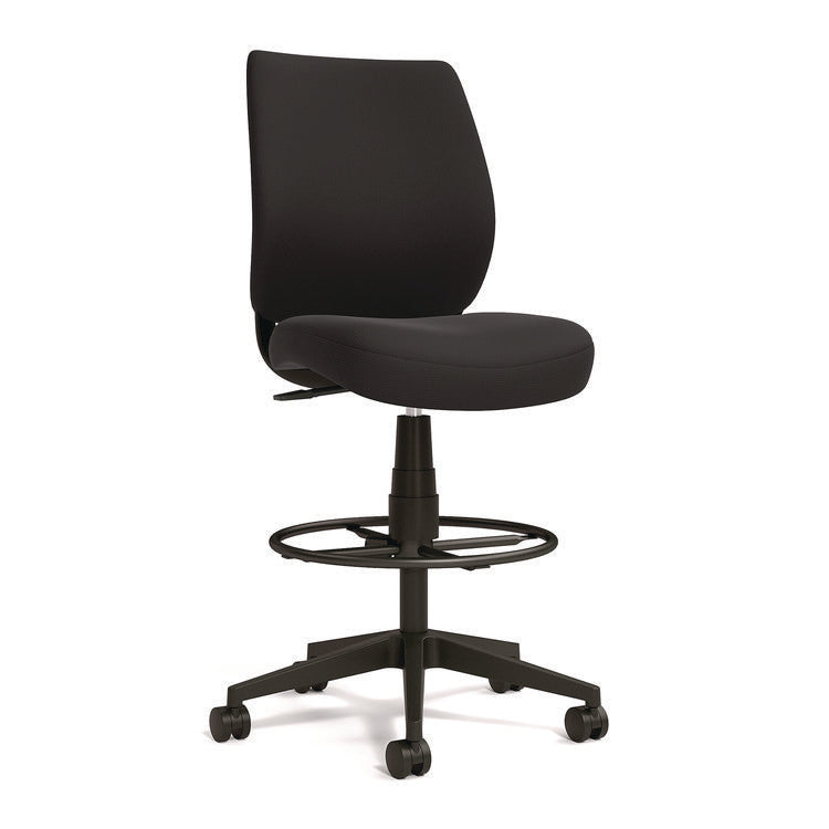 Alera Wessex Drafting Stool, Fabric, Supports Up to 275 lb, 27.95 to 33.66 Seat Height, Black Seat, Black Back, Black Base
