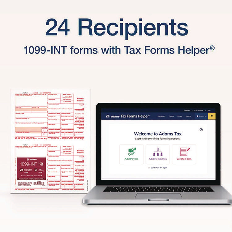 4-Part 1099-INT Tax Forms with Tax Forms Helper, Fiscal Year: 2024, 4-Part Carbonless, 8 x 5.5, 2 Forms/Sheet, 24 Forms Total