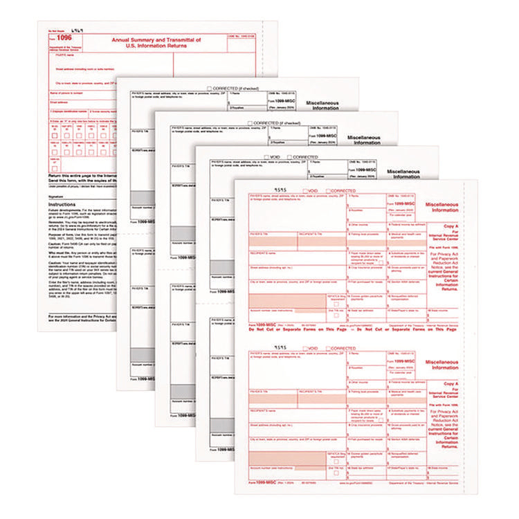 4-Part 1099-MISC Tax Forms with Tax Forms Helper, 2024, Four-Part Carbonless, 8.5 x 5.5, 2 Forms/Sheet, 50 Forms Total