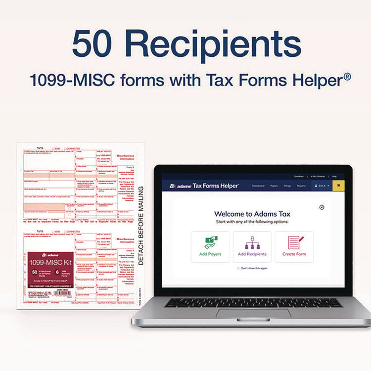 4-Part 1099-MISC Tax Forms with Tax Forms Helper, 2024, Four-Part Carbonless, 8.5 x 5.5, 2 Forms/Sheet, 50 Forms Total