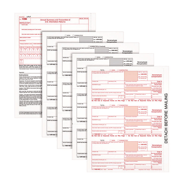 4-Part 1099-NEC Tax Forms with Tax Forms Helper, Fiscal Year: 2024, Carbonless, 8.5 x 3.5, 3 Forms/Sheet, 50 Forms Total