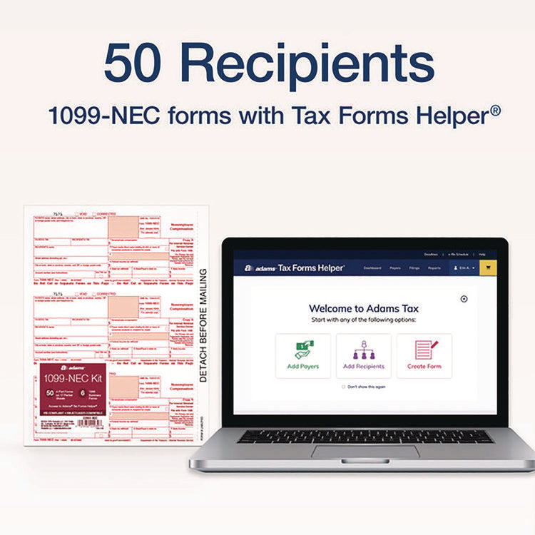4-Part 1099-NEC Tax Forms with Tax Forms Helper, Fiscal Year: 2024, Carbonless, 8.5 x 3.5, 3 Forms/Sheet, 50 Forms Total