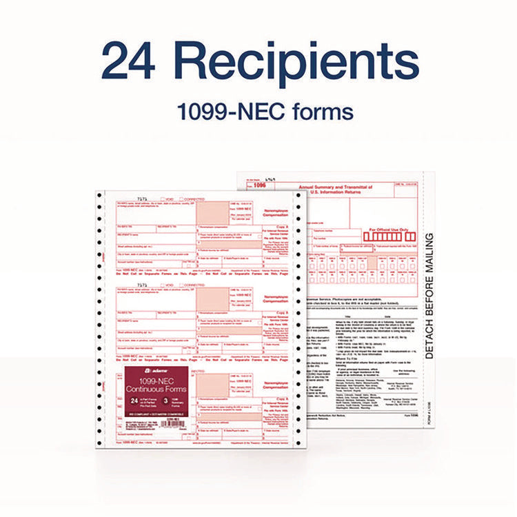 4-Part 1099-NEC Continuous Feed Tax Forms, Fiscal Year: 2024, Four-Part Carbonless, 8.5 x 5.5, 2 Forms/Sheet, 24 Forms Total