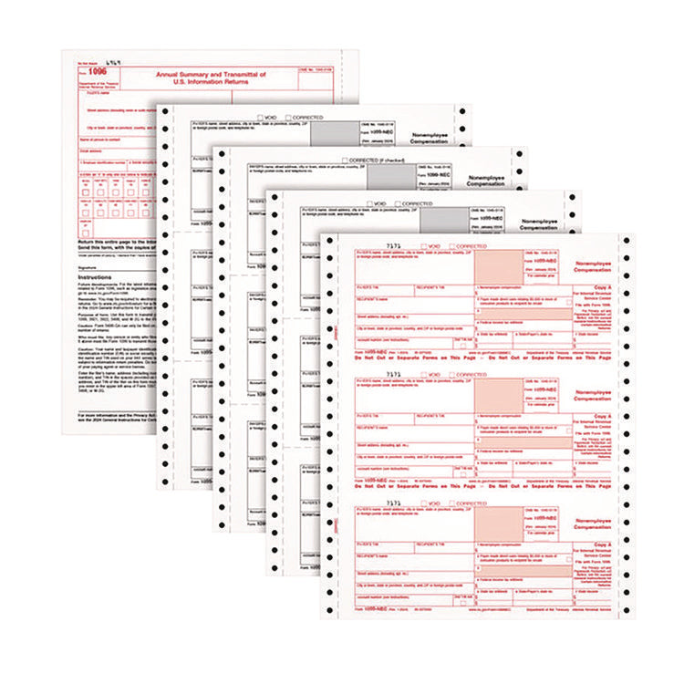 4-Part 1099-NEC Continuous Feed Tax Forms, Fiscal Year: 2024, Four-Part Carbonless, 8.5 x 5.5, 2 Forms/Sheet, 24 Forms Total
