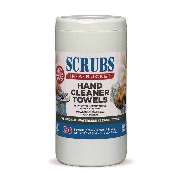 Hand Cleaner Towels, 1-Ply, 10 x 12, Citrus, Blue/White, 30/Canister