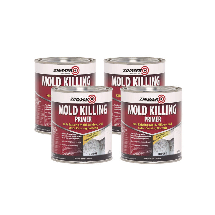 Mold Killing Primer, Flat White, 1 qt Bucket/Pail, 4/Carton