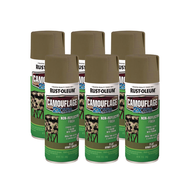 Camouflage Spray Paint, Flat Army Green, 12 oz Aerosol Can, 6/Carton