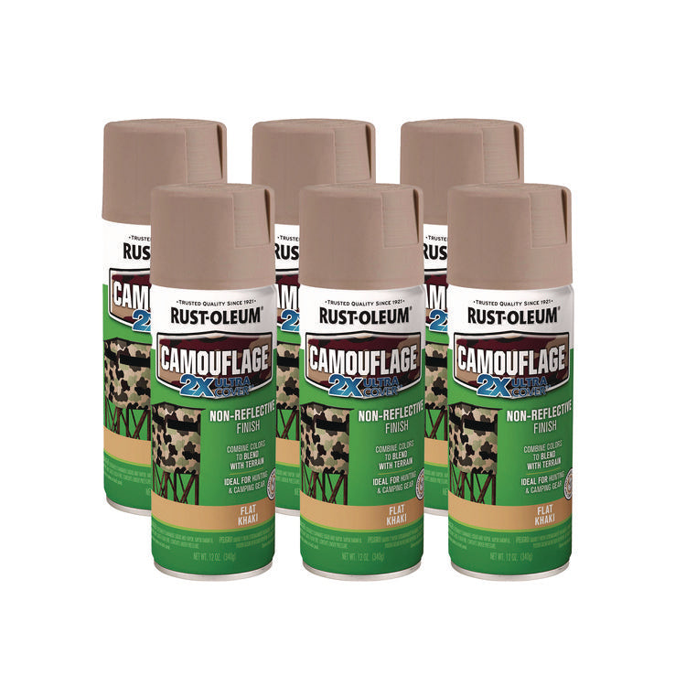 Camouflage Spray Paint, Flat Khaki, 12 oz Aerosol Can, 6/Carton
