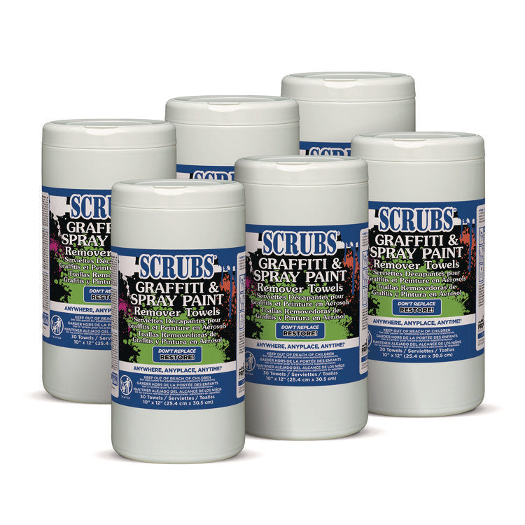 Graffiti and Paint Remover Towels, Citrus, 10 x 12, Neutral Scent, White/Orange, 30/Canister, 6 Canisters/Carton