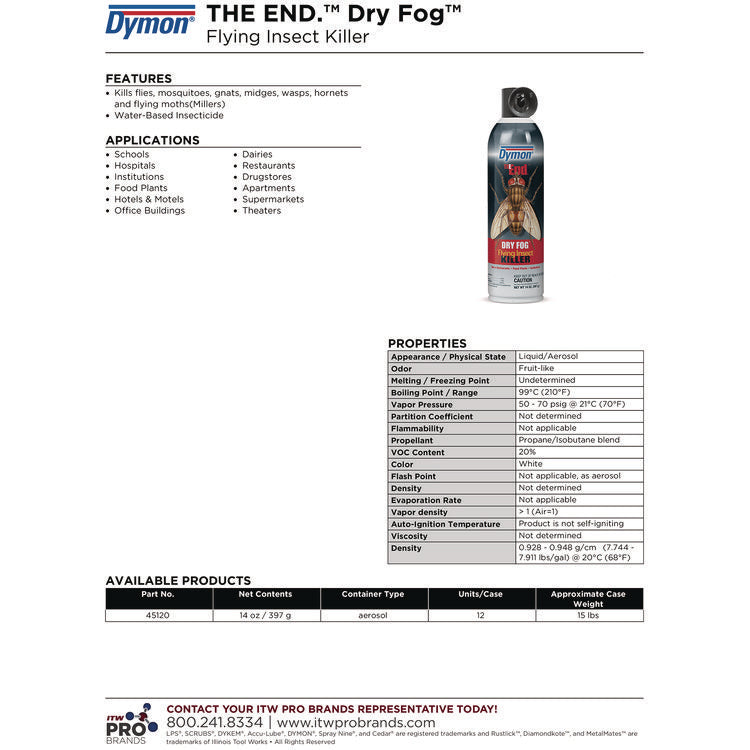 The End. Dry Fog Flying Insect Killer, 14 oz Aerosol Spray, 12/Carton