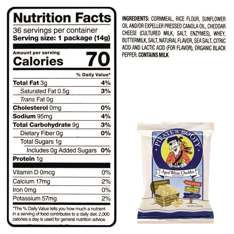 Puffs, Aged White Cheddar, 0.5 oz Bag, 36/Box