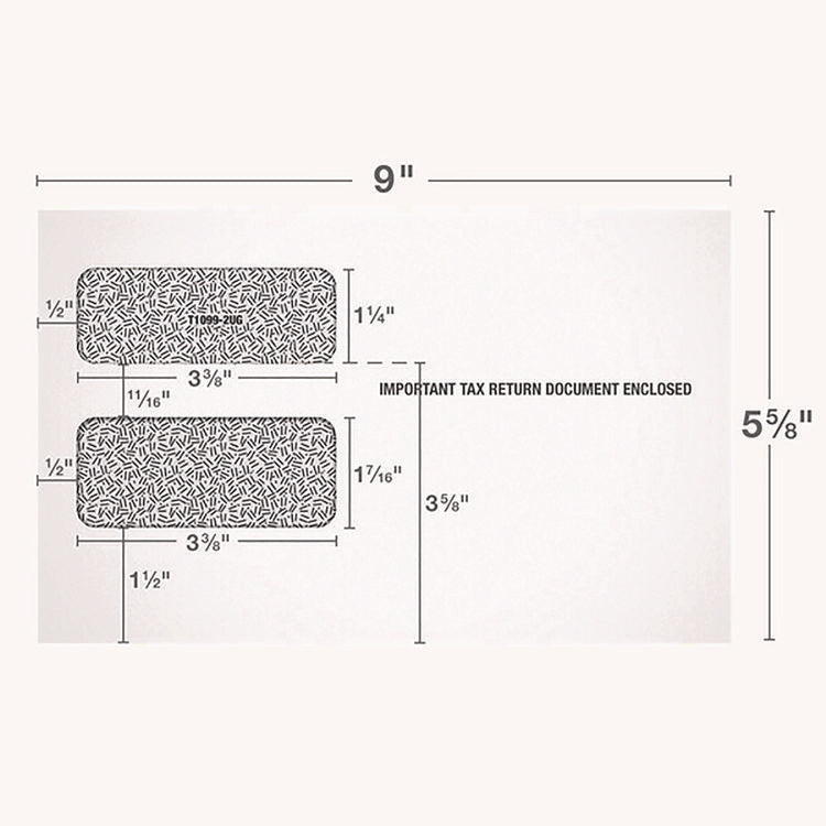 1099 Double Window Envelope, Commercial Flap, Gummed Closure, 5.63 x 9, White, 24/Pack