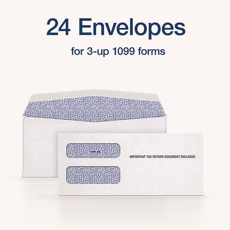 1099 Double Window Envelope, Commercial Flap, Gummed Closure, 3.75 x 8.75, White, 24/Pack
