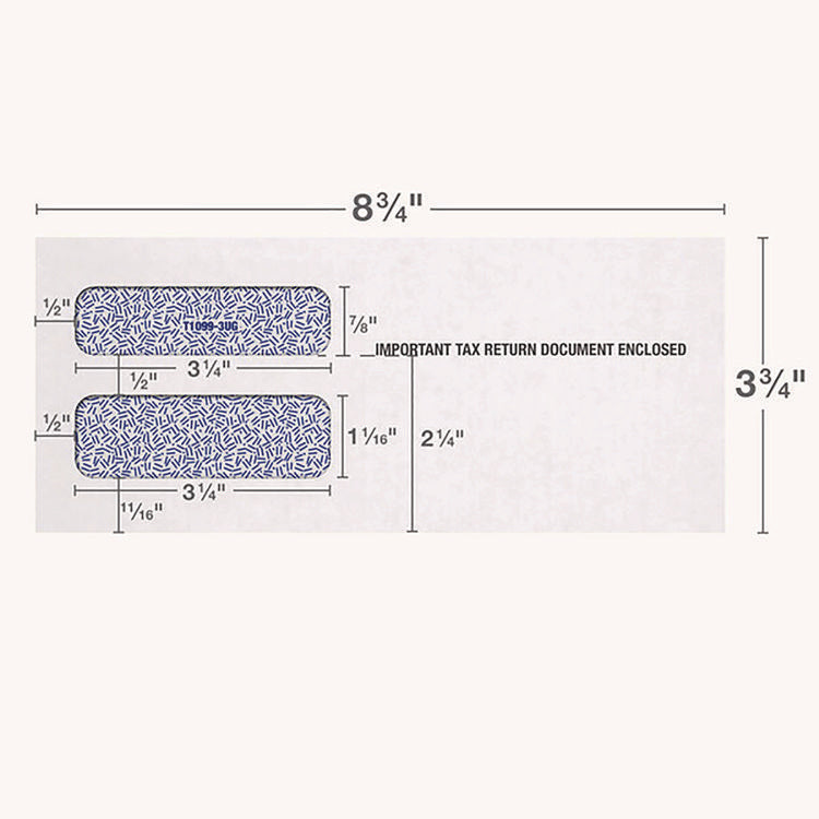 1099 Double Window Envelope, Commercial Flap, Gummed Closure, 3.75 x 8.75, White, 24/Pack