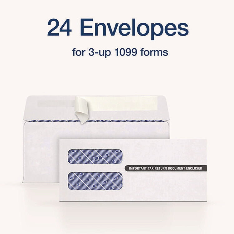1099 Double Window Envelope, Commercial Flap, Self-Adhesive Closure, 3.75 x 8.75, White, 24/Pack