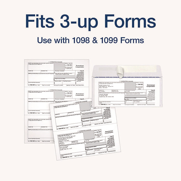 1099 Double Window Envelope, Commercial Flap, Self-Adhesive Closure, 3.75 x 8.75, White, 24/Pack