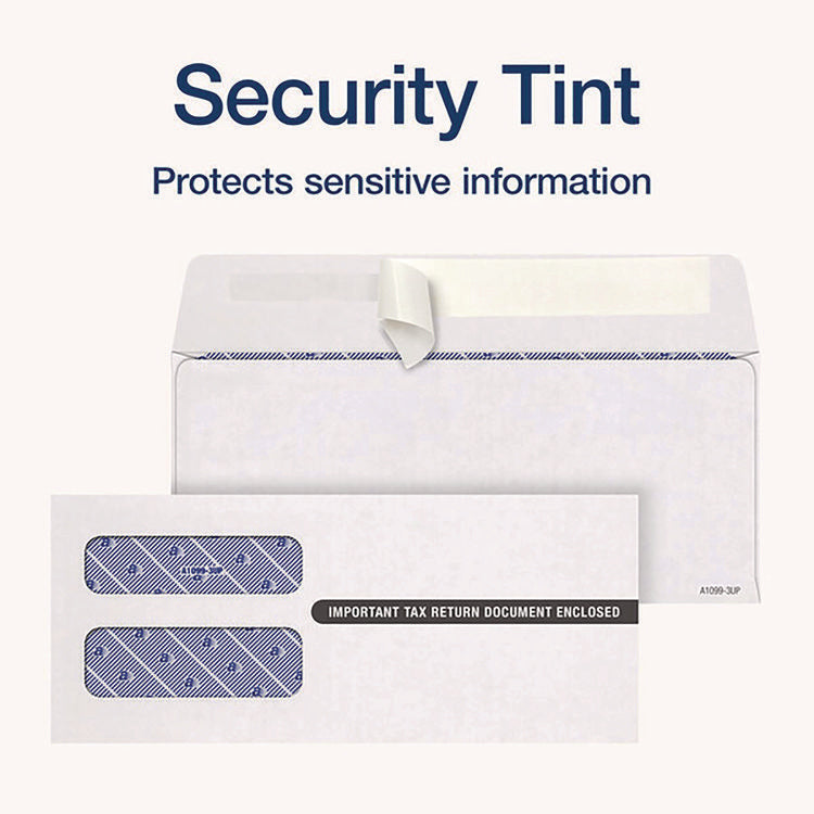 1099 Double Window Envelope, Commercial Flap, Self-Adhesive Closure, 3.75 x 8.75, White, 24/Pack