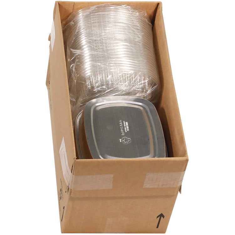 Classic Carry-Out Container with PET Dome Lid, 46 oz, 9.8 x 7.8 x 1.3, Silver/Clear, Aluminum, 50/Carton