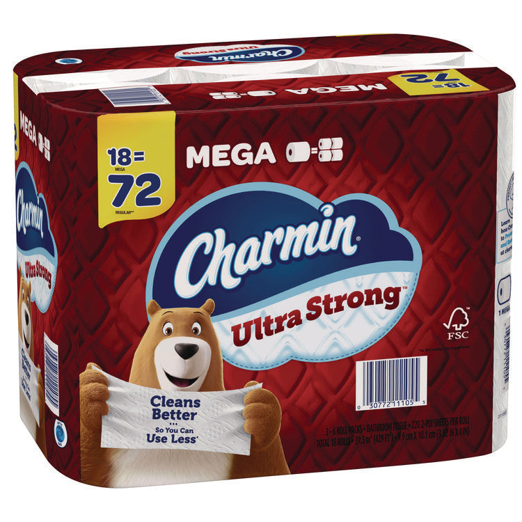 Ultra Strong Bathroom Tissue, Septic Safe, 2-Ply, White, 220 Sheet/Roll, 18/Pack