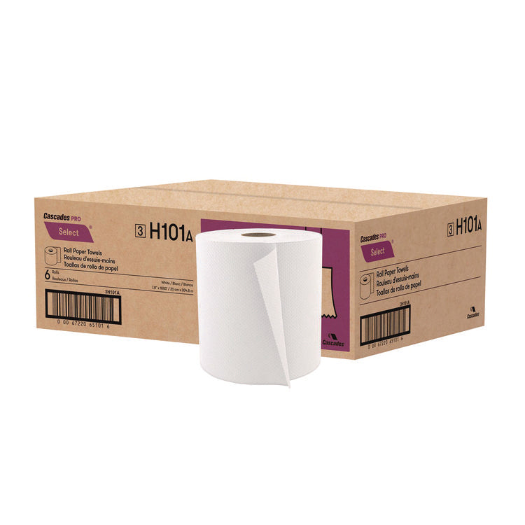 Select Roll Paper Towels, 1-Ply, 7.88" x 1,000 ft, White, 6/Carton