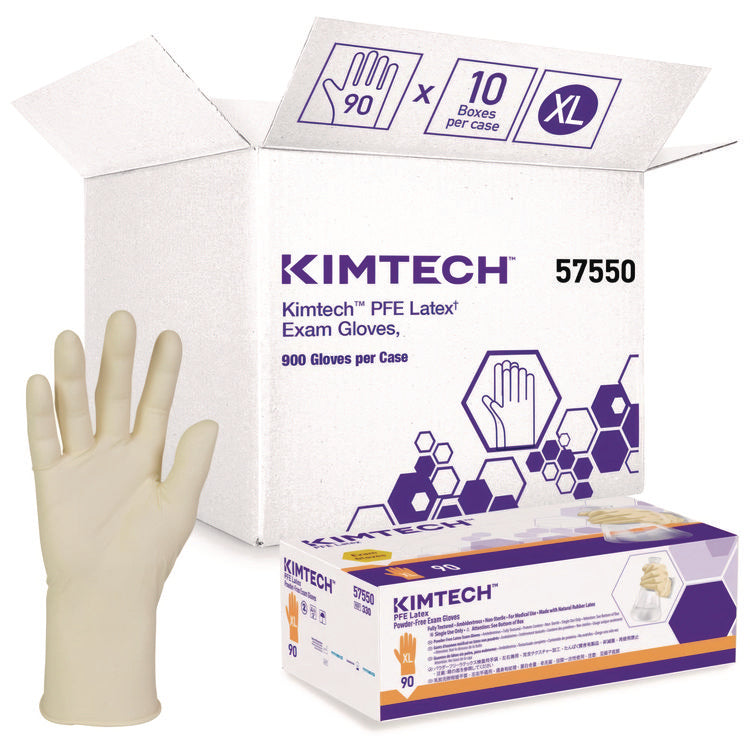 PFE Latex Exam Gloves, Powder-Free, X-Large, 6.3 mil Thick, 9.5" Long, Natural, 1,000/Carton