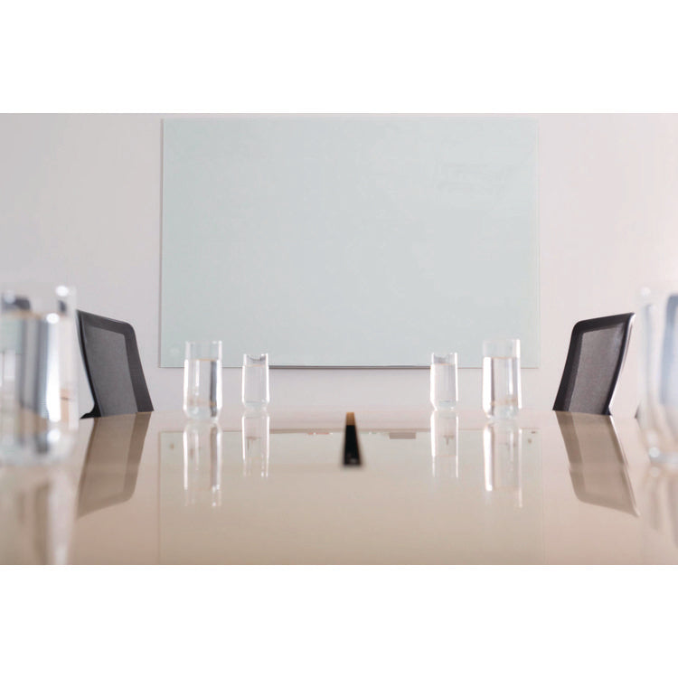 Magnetic Wall-Mounted Glass Board, 48" x 36", White Surface, Silver Aluminum Frame