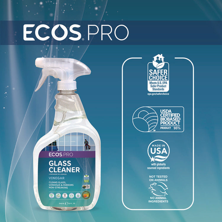 Glass Cleaner, Vinegar Scent, 32 oz Spray Bottle, 6/Carton